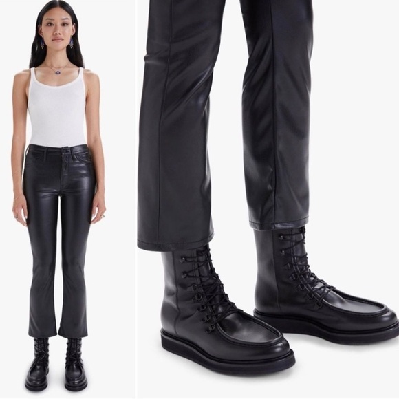 Mother Denim Insider Ankle Black Vegan Leather Pants Wax On Wax Off Size 27 - Picture 12 of 12